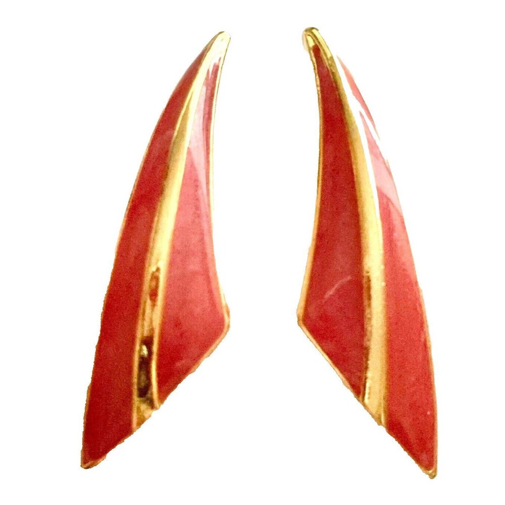 Vintage Dusty Rose Enamel Gold Plated Earrings Atomic Modern Geometric 80's 90's